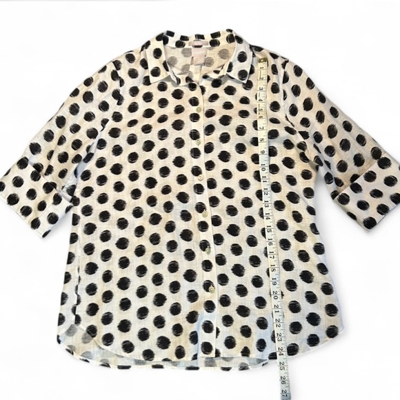 Chico's Black and White Polka Dot Button Down Shirt Linen - Picture 5 of 7